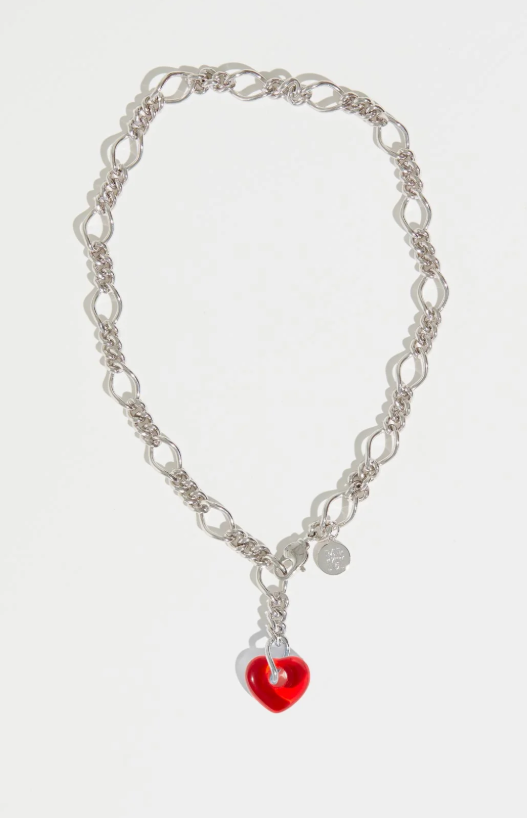 Heart Drop Necklace Rhodium Red