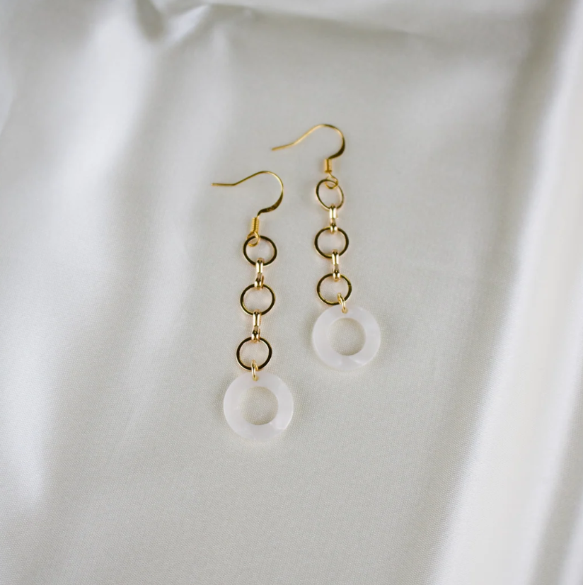 Dua // White Circle Acetate Earrings
