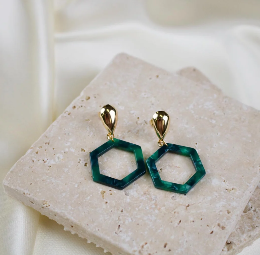 Gia // Green Teardrop Stud Earrings