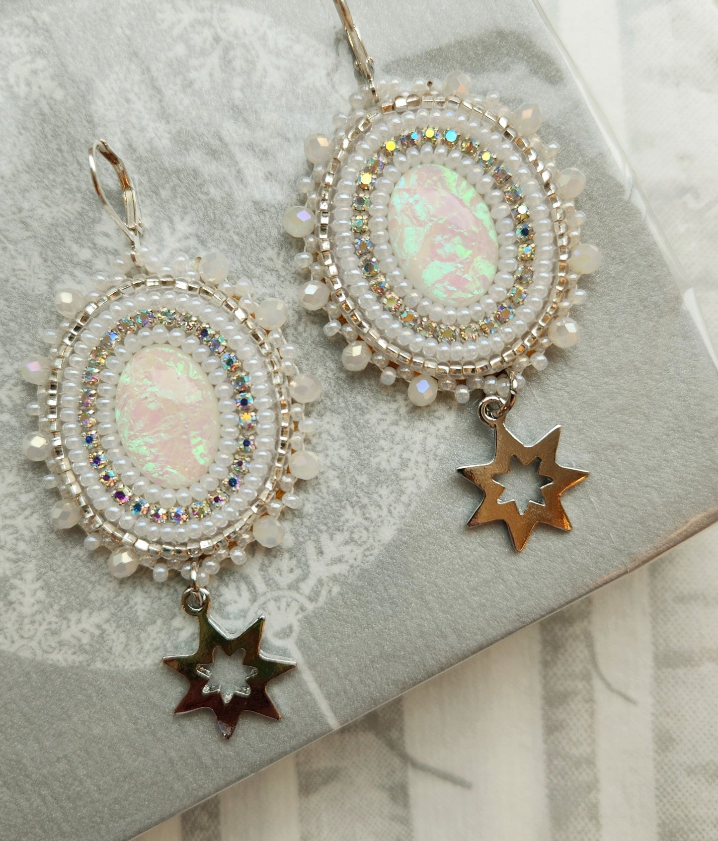 All White with Star Beaded Earrings