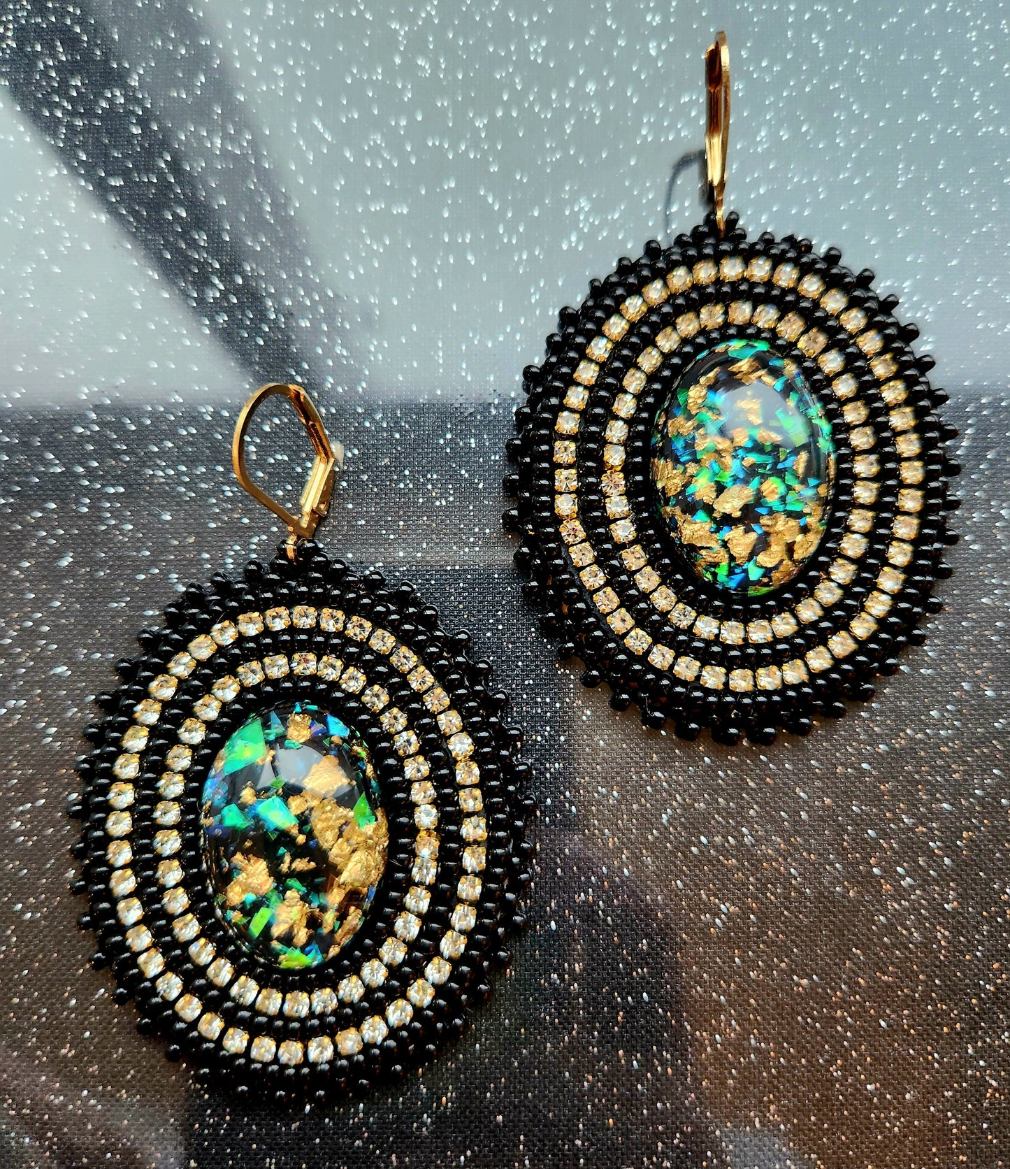 Black and Gold Beaded Earrings