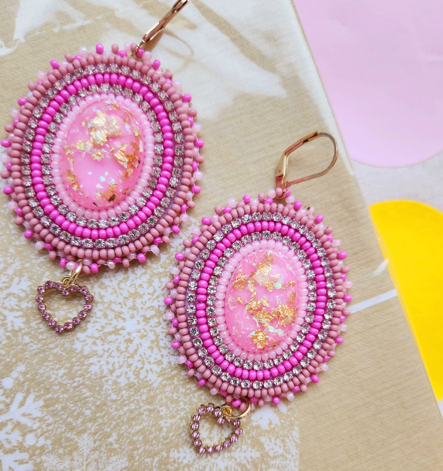 Pink and Gold Beaded Earrings