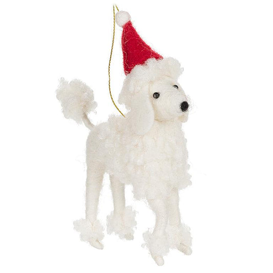 Poodle with Red Hat Ornament