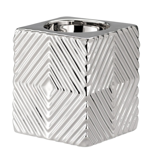 Ceramic Cube Silver Tealight Holder