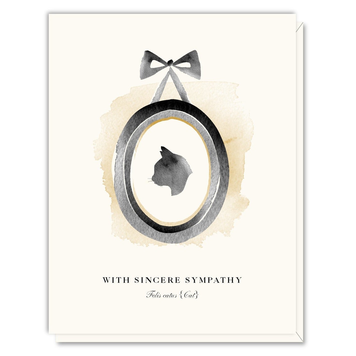 side silhouette of cat in victorian style framing, cover message says- with sincere sympathy