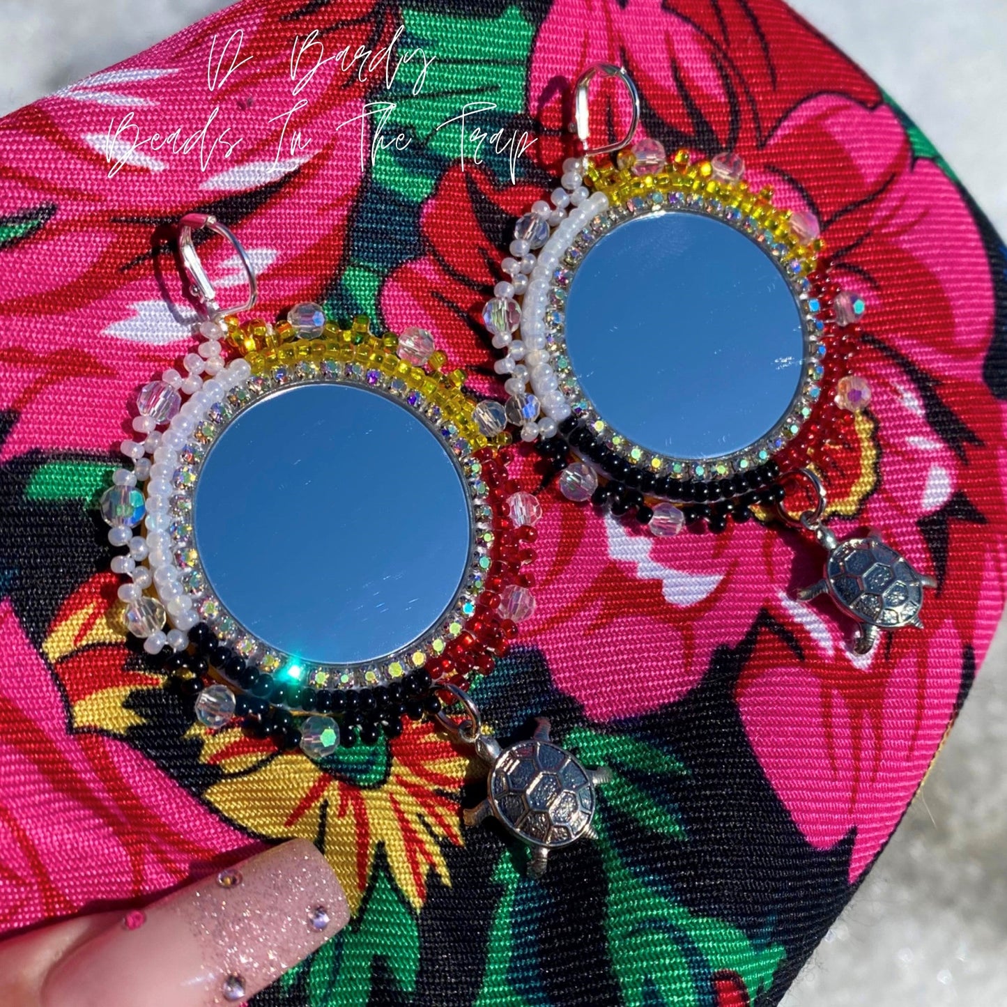 Beaded Mirror Medicine Wheel Earrings