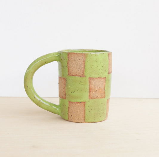 Checkerboard Ceramic Mug in Lime