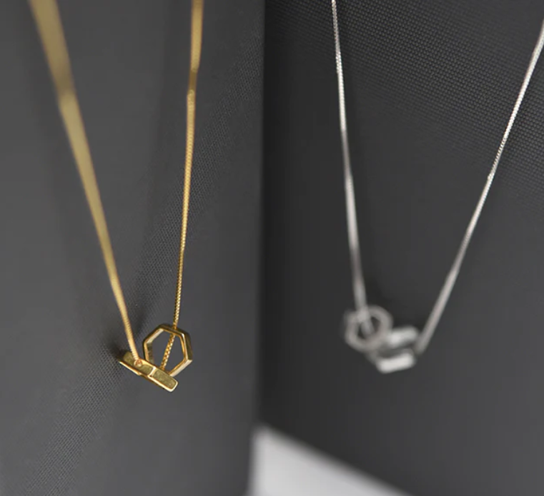 Hexa Necklace in Polished Gold