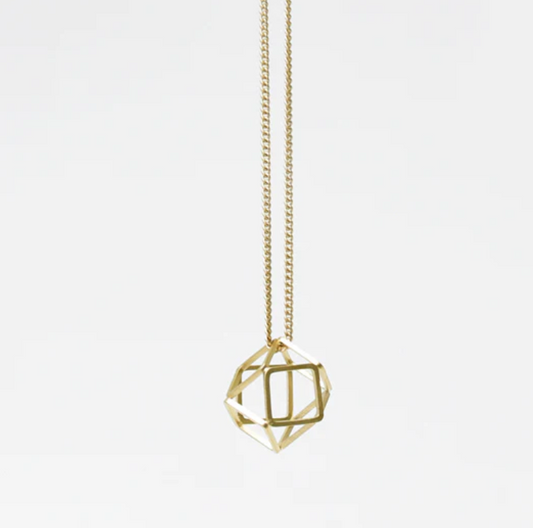 Hollow 3D Hexagon Necklace in Satin Gold