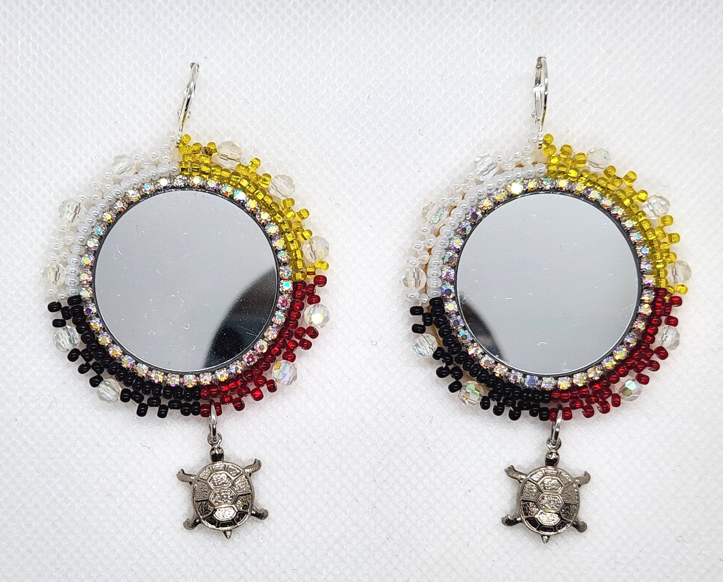 Beaded Mirror Medicine Wheel Earrings