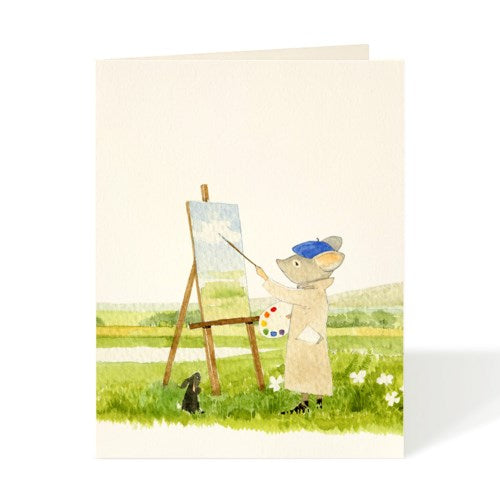 watercolour card, felix doolittle card, painting mouse, painter card